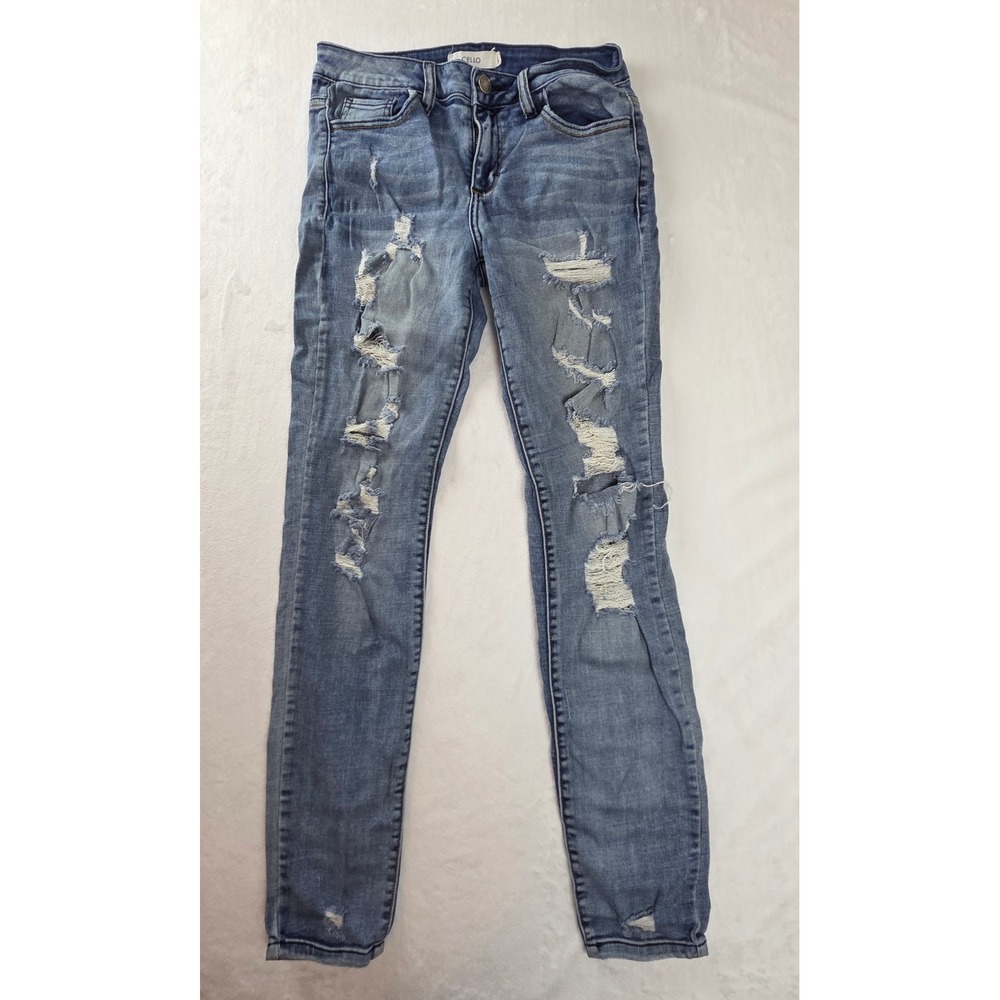 Cello Jeans Women 7 Blue Distressed Skinny Jeans WV13473-1 Medium Wash Ripped